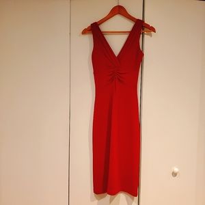 Banana republic red wool blend knit vneck bodycon dress